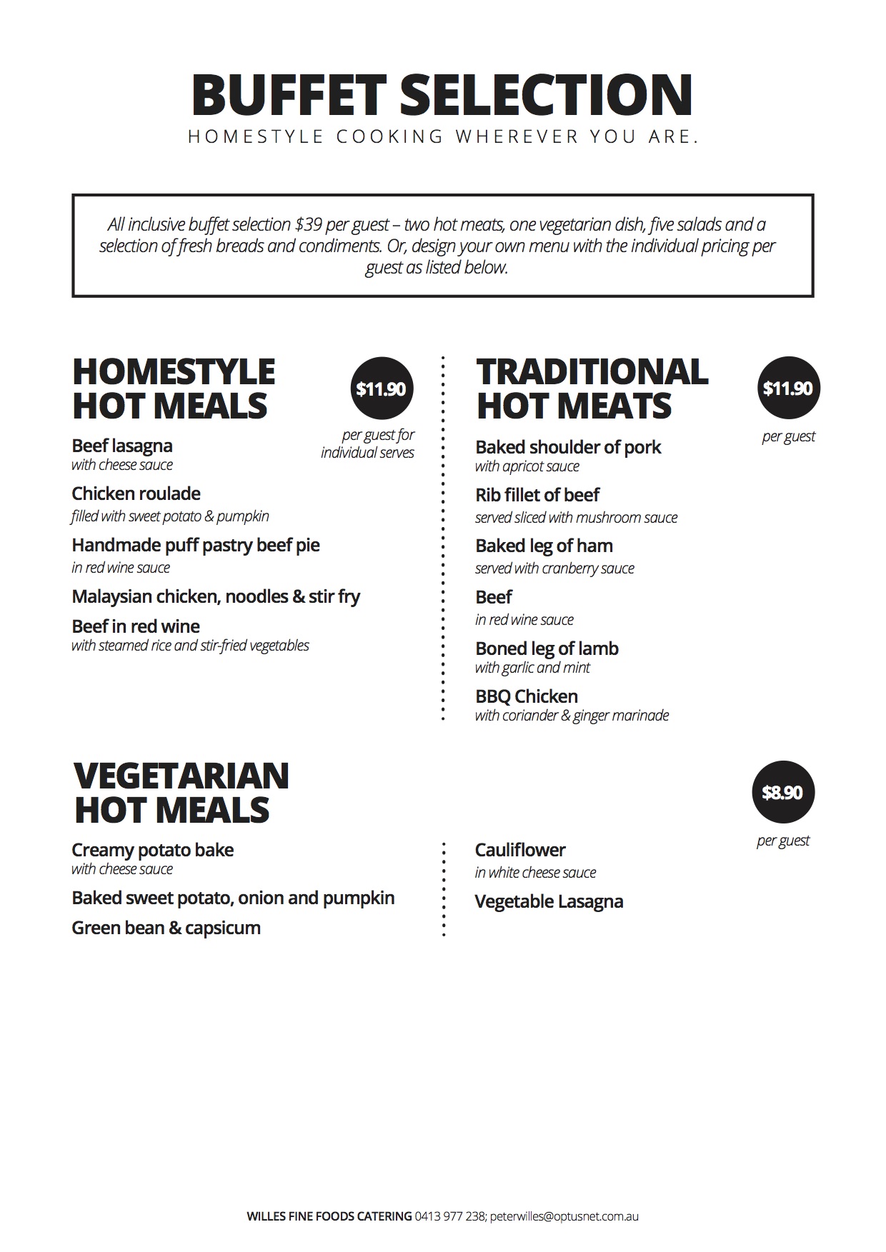 Willes Fine Foods Brisbane Buffet - Drinks and Food Catering Menu