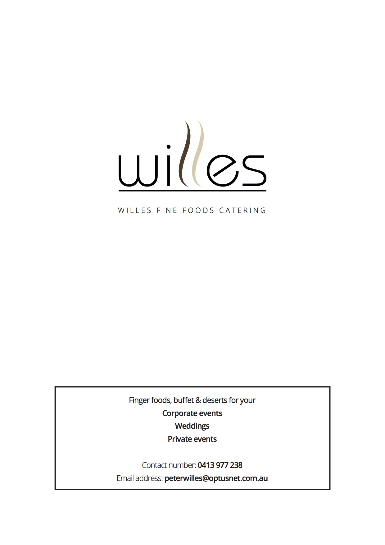 Corporate Catering Willes Fine Foods Drinks and Food Catering Menu